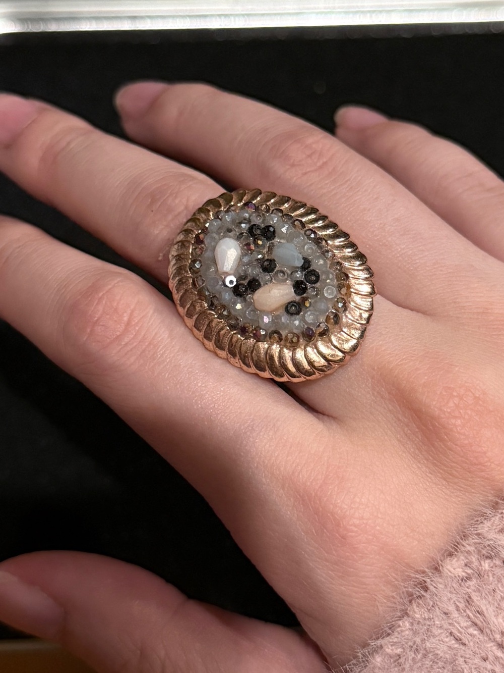 Gold-Tone Beaded Oval Cocktail Ring - Women Jewelry size 11.5